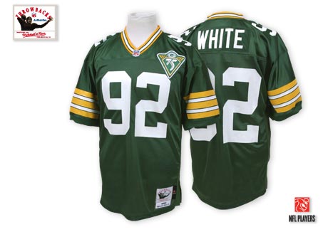 Men's Authentic Reggie White Mitchell and Ness Jersey Green Home - #92 Throwback NFL Green Bay Packers
